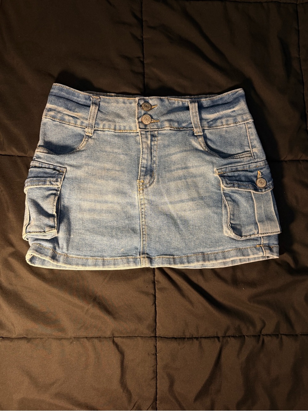 refuge Light Blue Denim Cargo Mini Skirt